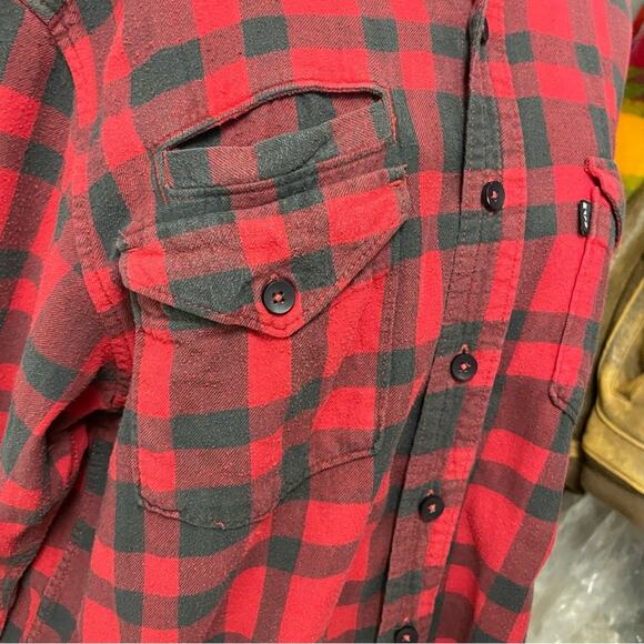 Kavu Red Black Buffalo Plaid Flannel Shirt Large Long Sleeve Button Down Top - Picture 5 of 7